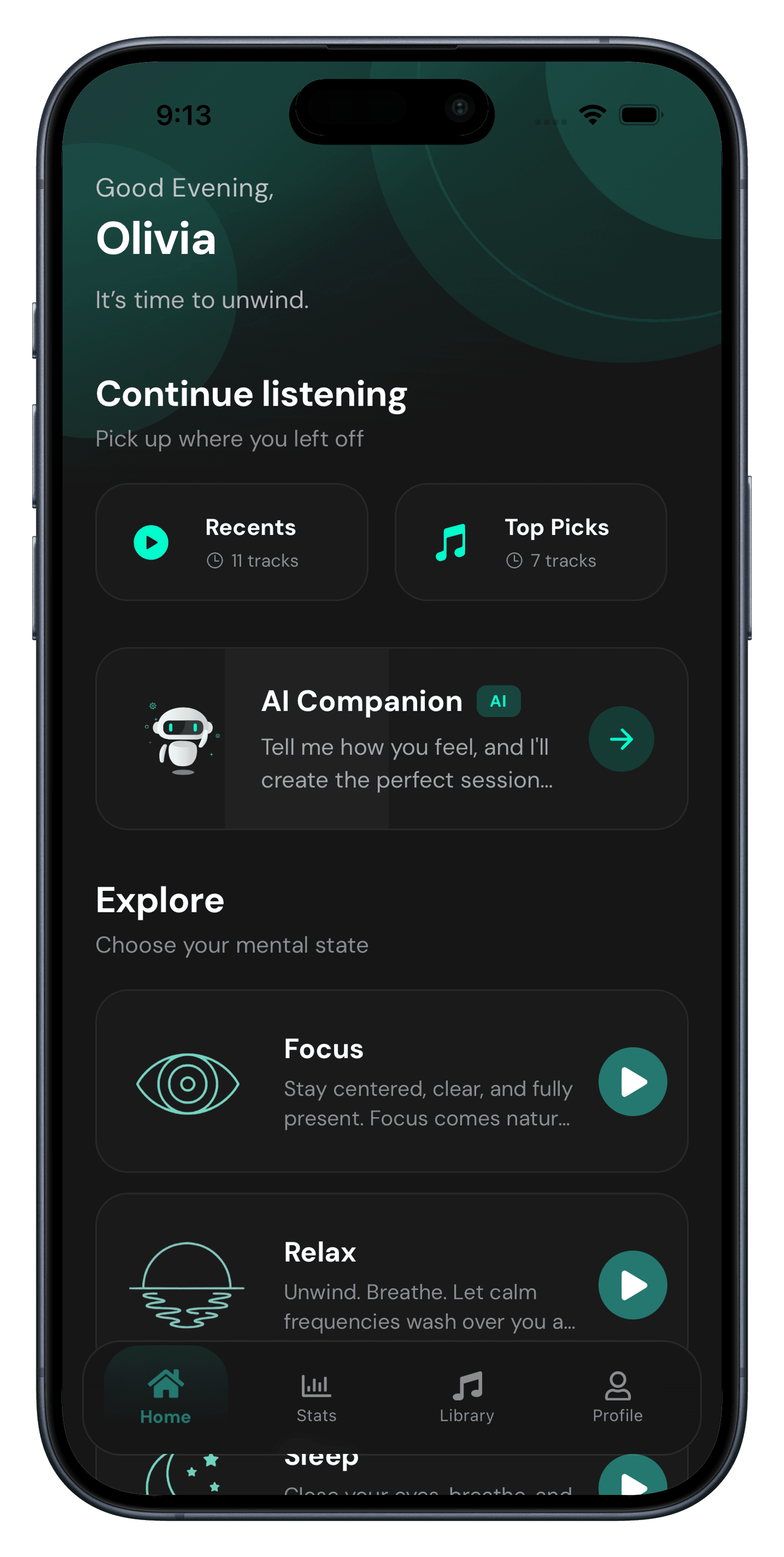 Ozia App Main Screen